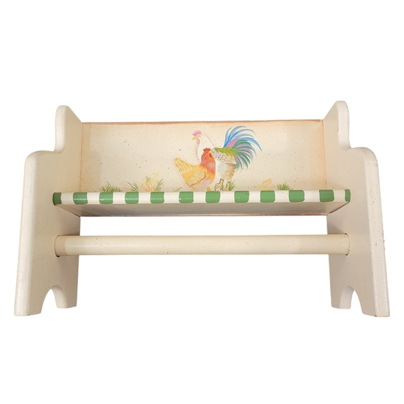 Wooden Paper Towel Holder and Shelf Rooster Chicken Painted EUC - Picture 1 of 6